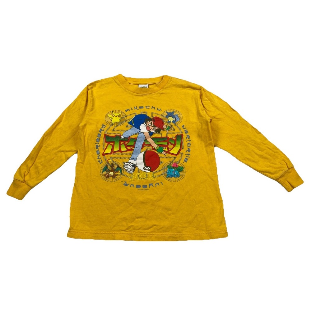 Vintage Pokemon Ash 2000 Nintendo Long Sleeve T-Shirt Yellow Small (6-8)